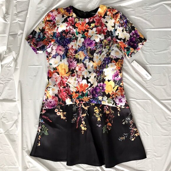 Aqua Floral Drop Waist Mini Dress - Picture 2 of 5